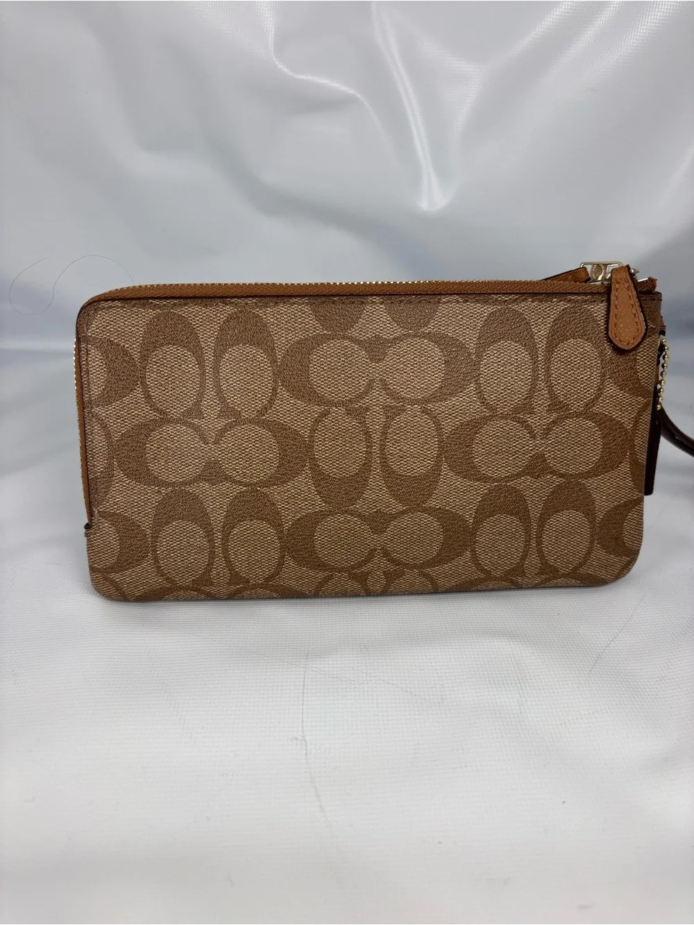 Coach Brown Signature Canvas Wristlet with Gold Logo